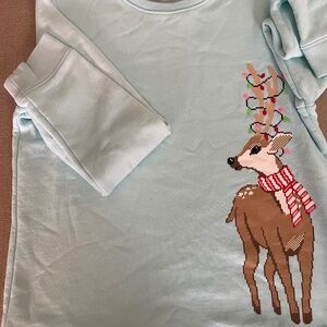 Lands’ End Girls Fleece Crewneck Christmas Deer Size XL 16